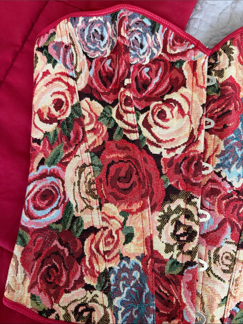 Floral Tapestry Corset Top - Red Multi size M - Picture 3 of 8